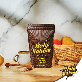Holy Kakow cacao powder stored in a pantry pack ready to bake