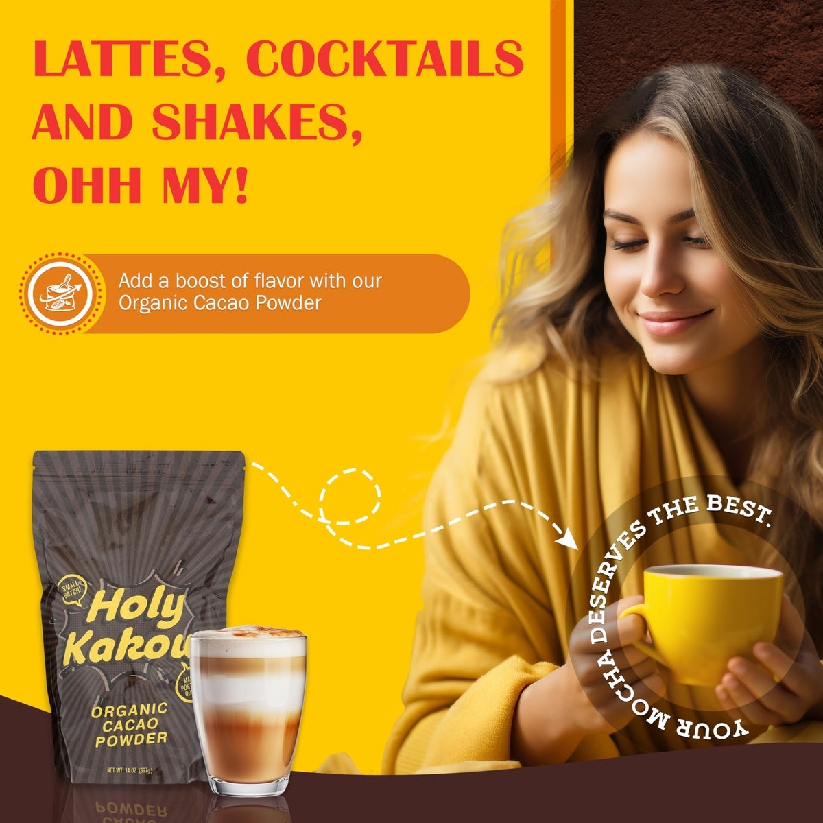 Holy Kakow cacao powder scoop ready to boost your recipe