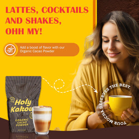 Holy Kakow cacao powder scoop ready to boost your recipe