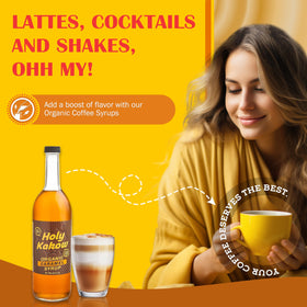 Holy Kakow Cafe Organic Caramel Syrup latte shot enhances crema and aroma