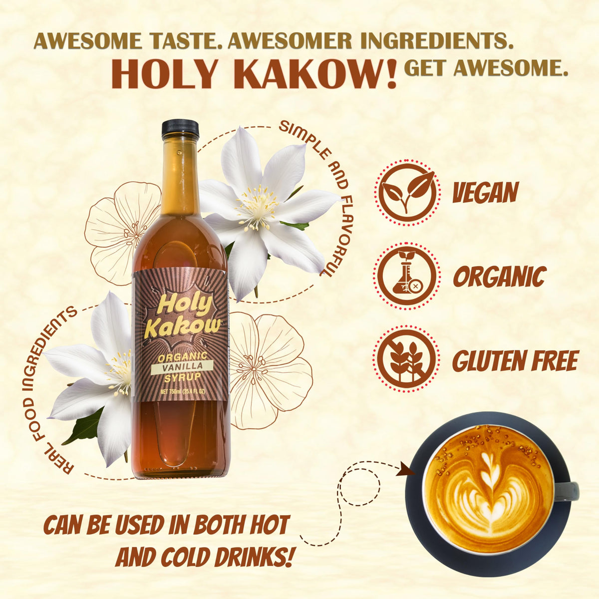 Holy Kakow Vanilla Syrup ingredients closeup highlights real food components