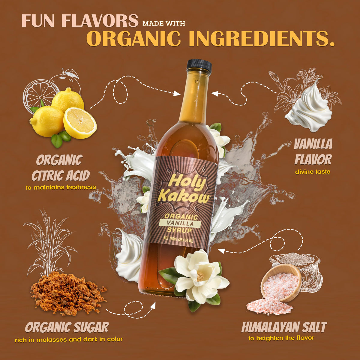 Holy Kakow Vanilla Syrup latte serve emphasizes pourable flavor for signature espresso drinks