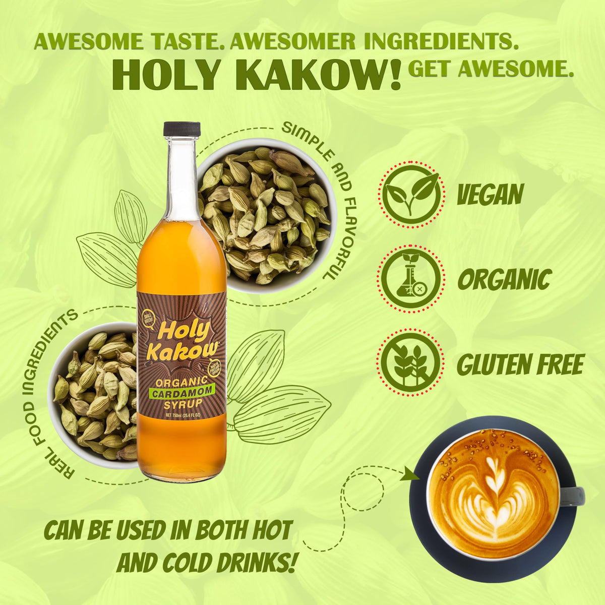 Holy Kakow Cardamom Syrup pour glistens, ideal for creamy latte sweetness.