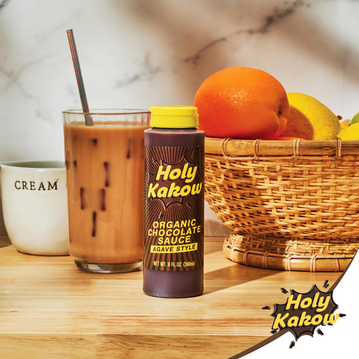 Holy Kakow ingredients close-up, organic cacao and vanilla notes.