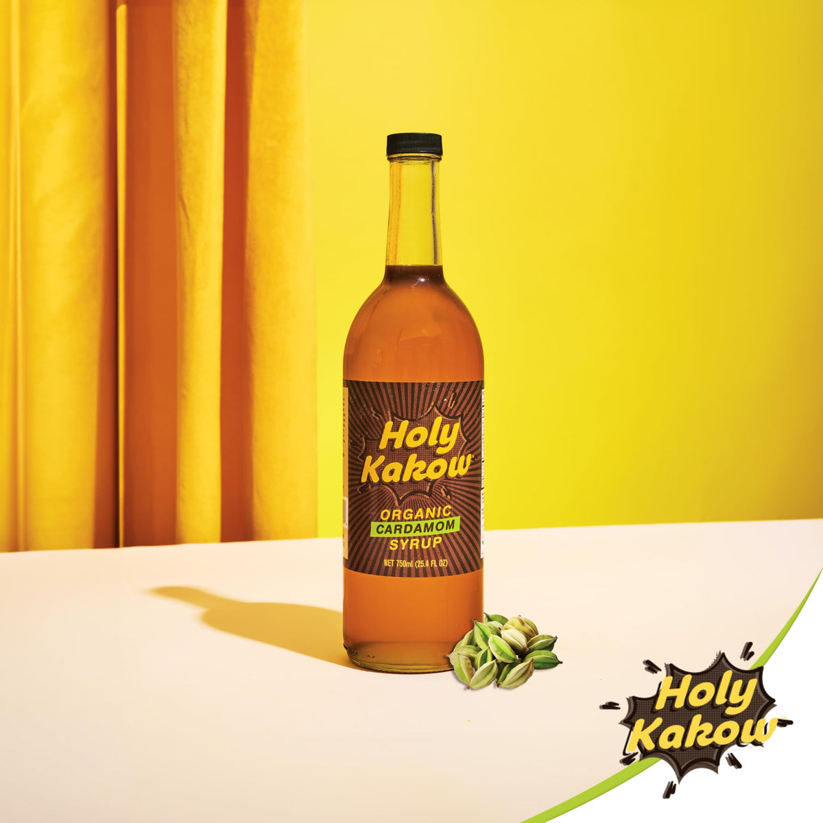 Holy Kakow Hand-bottled syrup shows small-batch care for premium flavor.