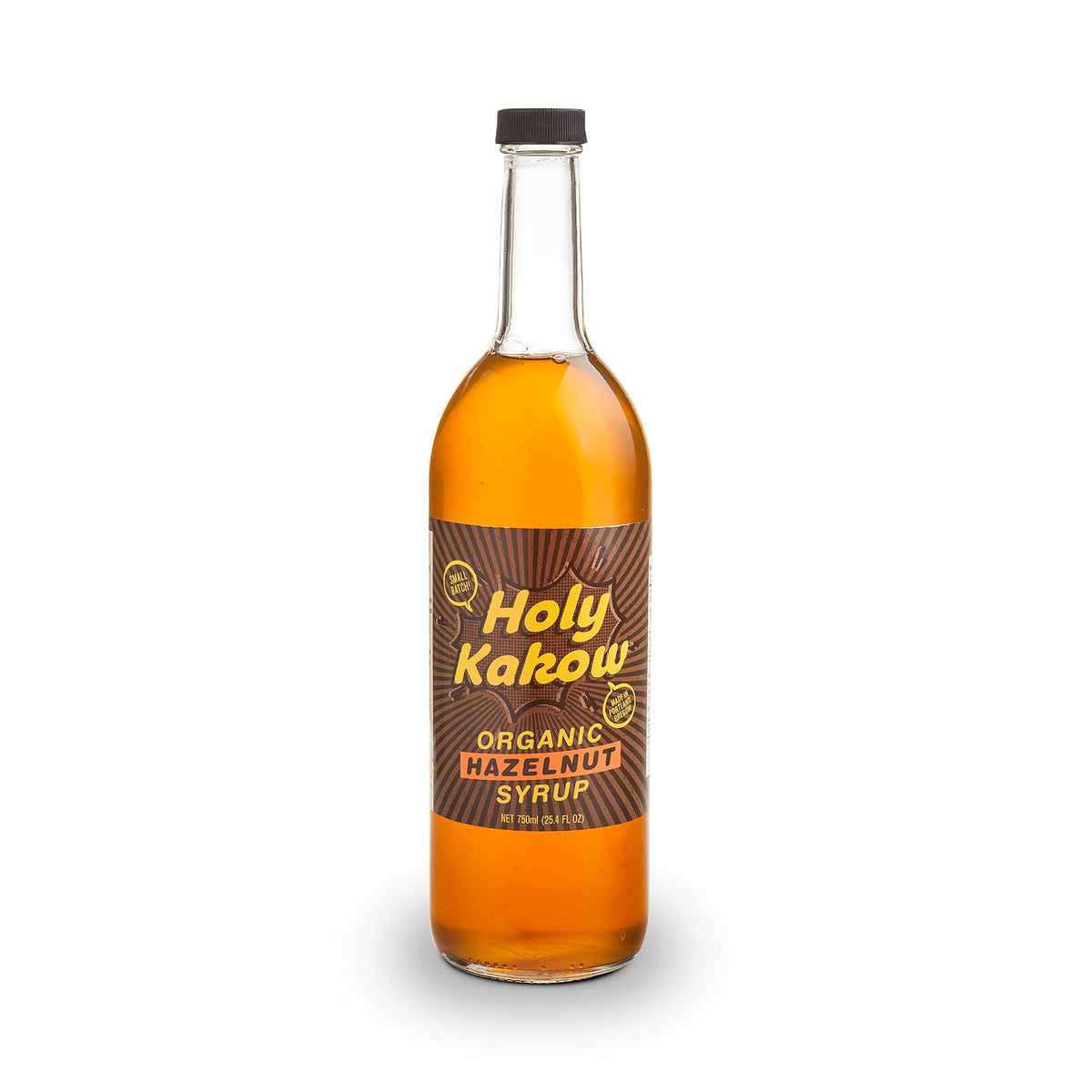 Holy Kakow hazelnut syrup bottle front showcases rich aroma ideal for coffee lovers.