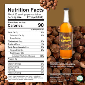 Holy Kakow hazelnut syrup in a shake jar suggests smooth texture and balanced flavor.