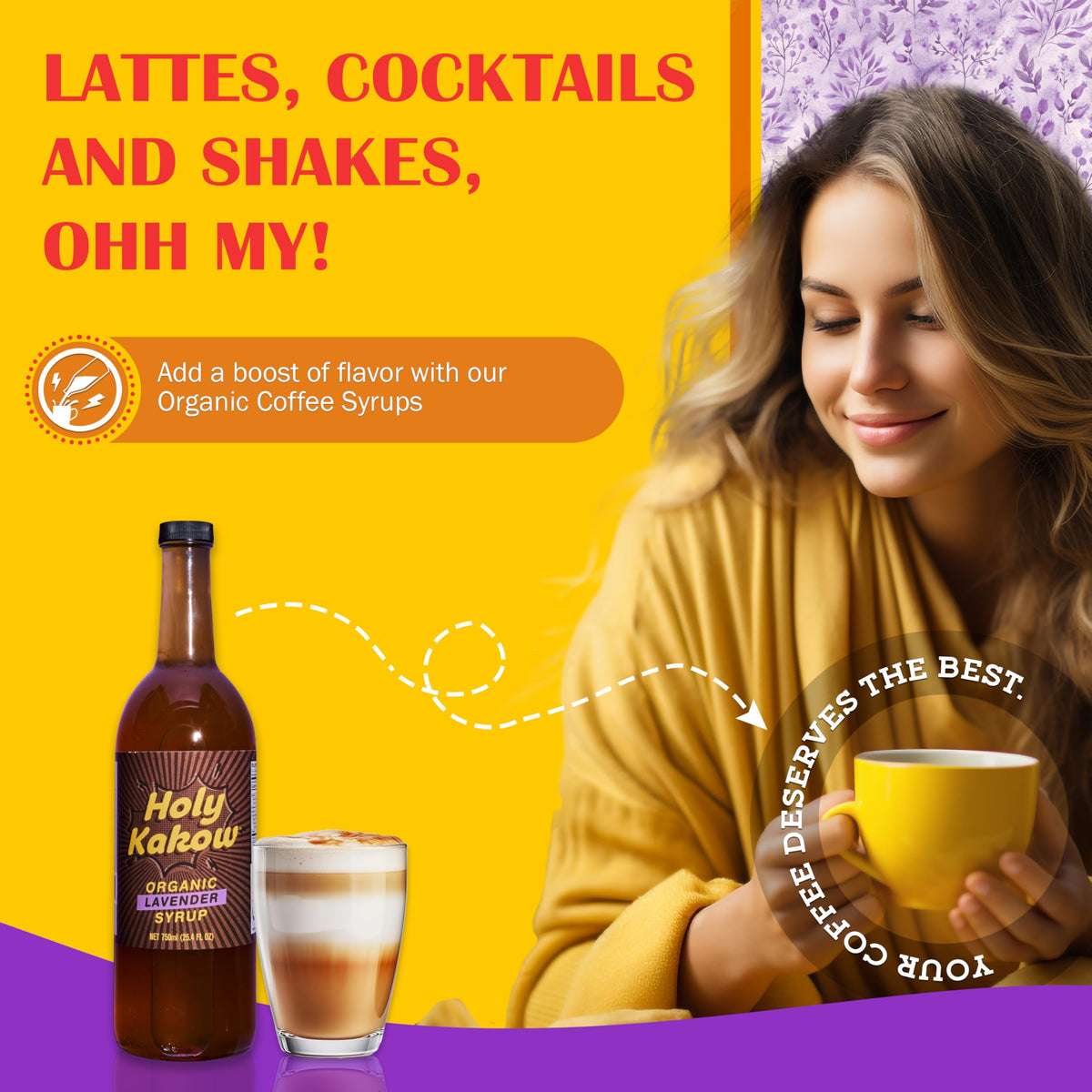Latte with Holy Kakow organic lavender syrup offers aromatic sweetness