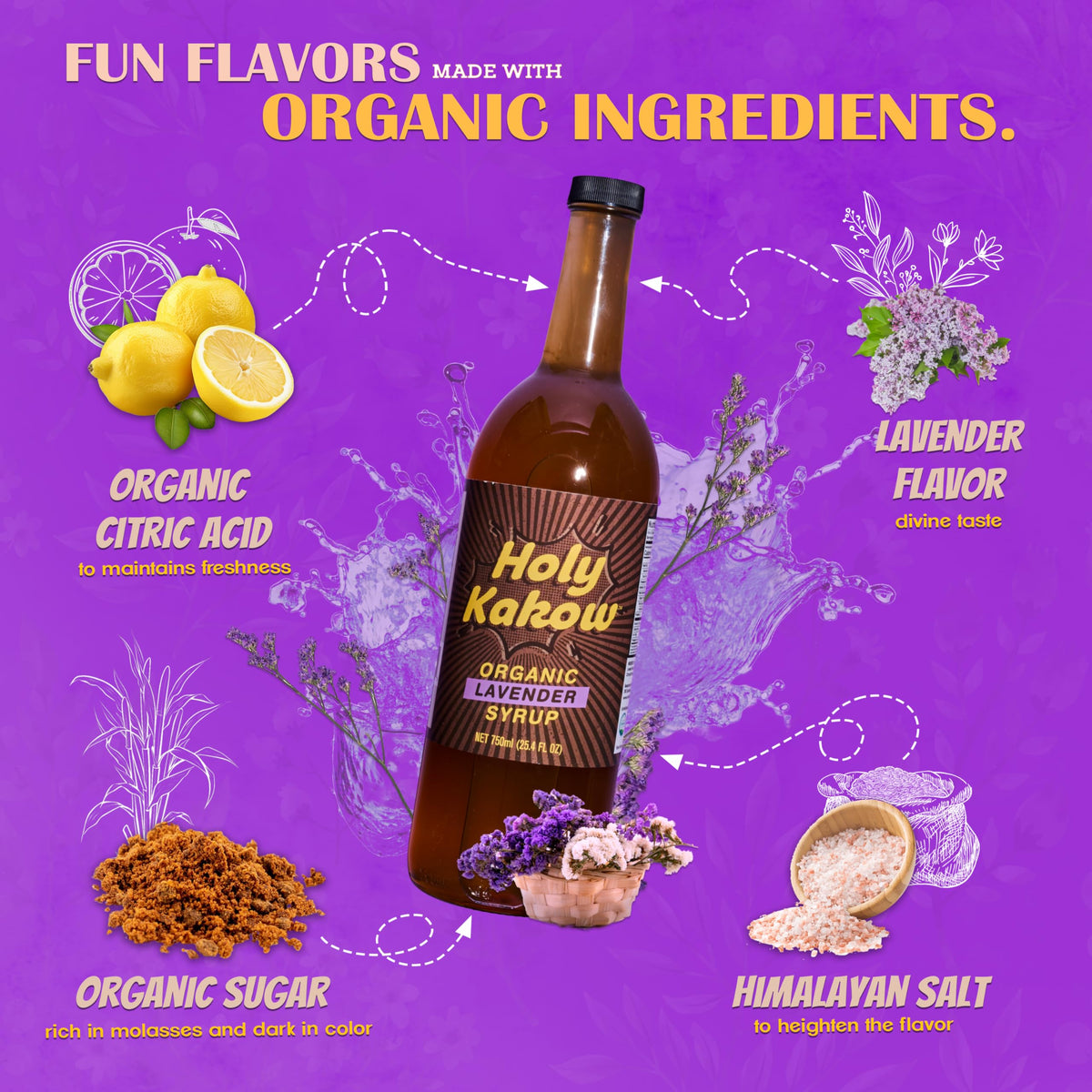Holy Kakow lavender syrup used as a cocktail mixer for bright drinks