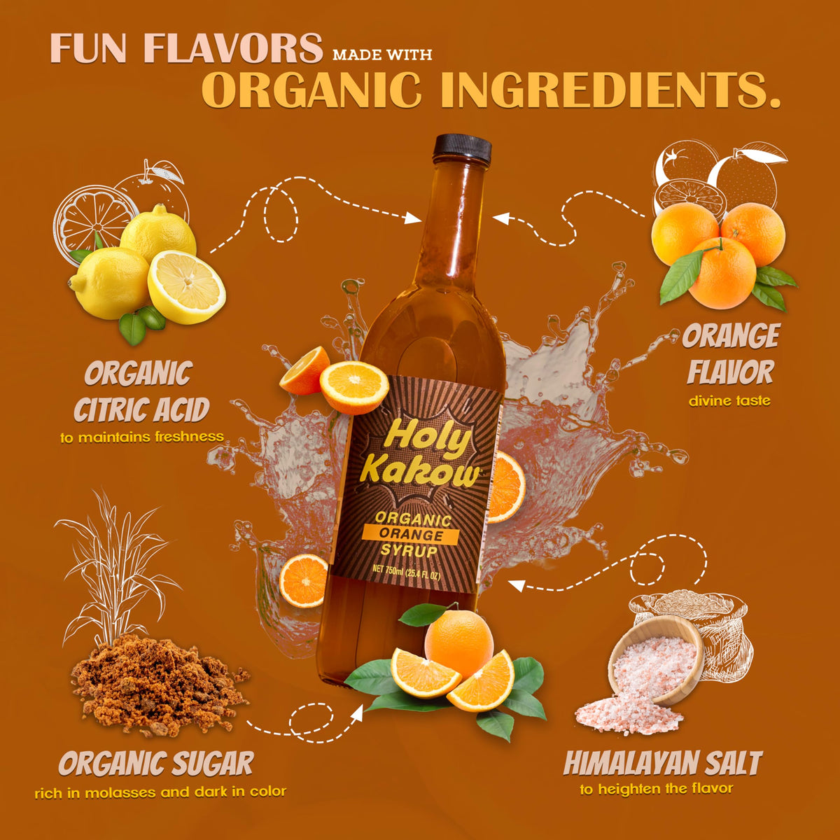 Holy Kakow orange syrup cocktail-mixer pairs with spirits for refreshing drinks