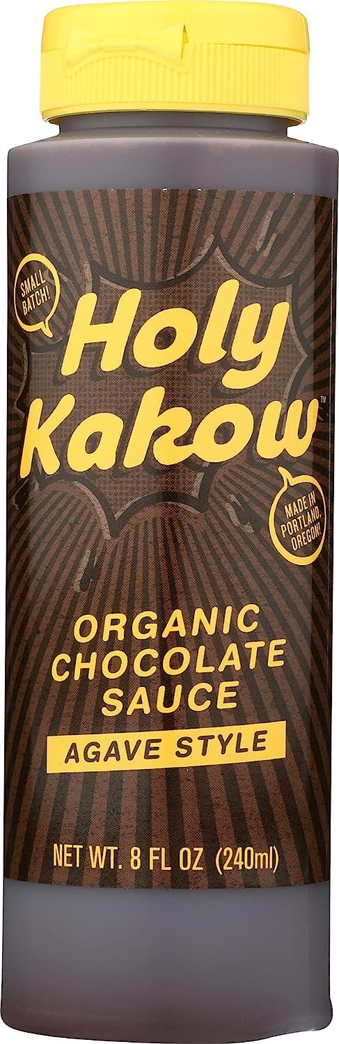 Holy Kakow Organic Chocolate Sauce 8oz bottle with rich flavor.