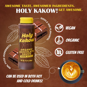 Holy Kakow sauce bottle being poured, showcasing pourable consistency.