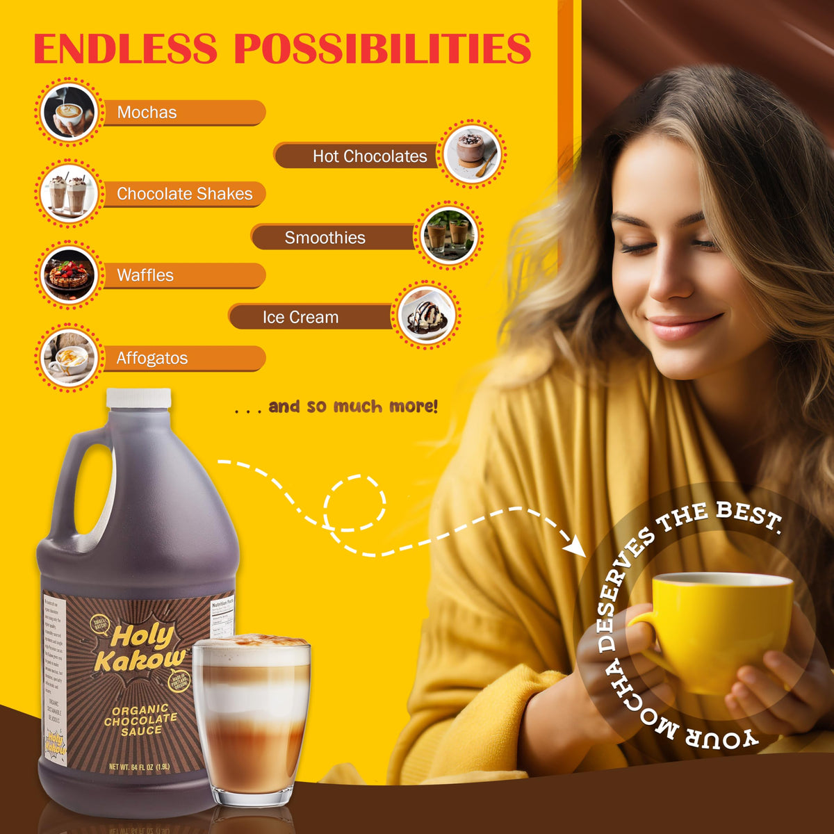 Holy Kakow Organic Chocolate Syrup pour into a mocha to enhance aroma.