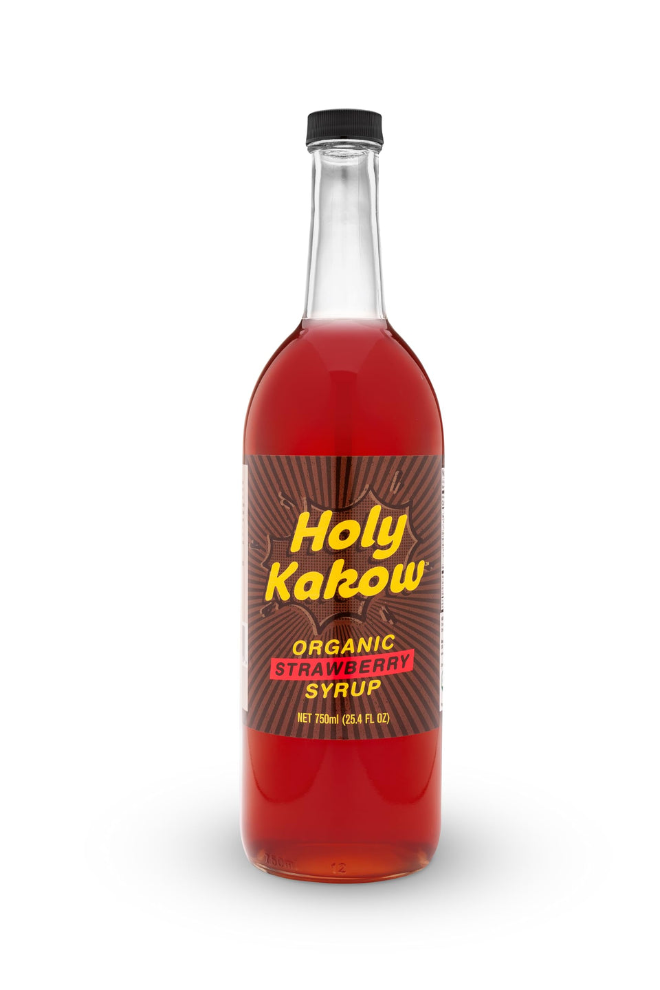 Holy Kakow Organic Strawberry Syrup bottle ready for use in drinks and desserts.