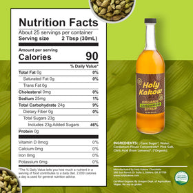 Holy Kakow Organic Sugar ingredients label highlights natural sweetness for beverages.