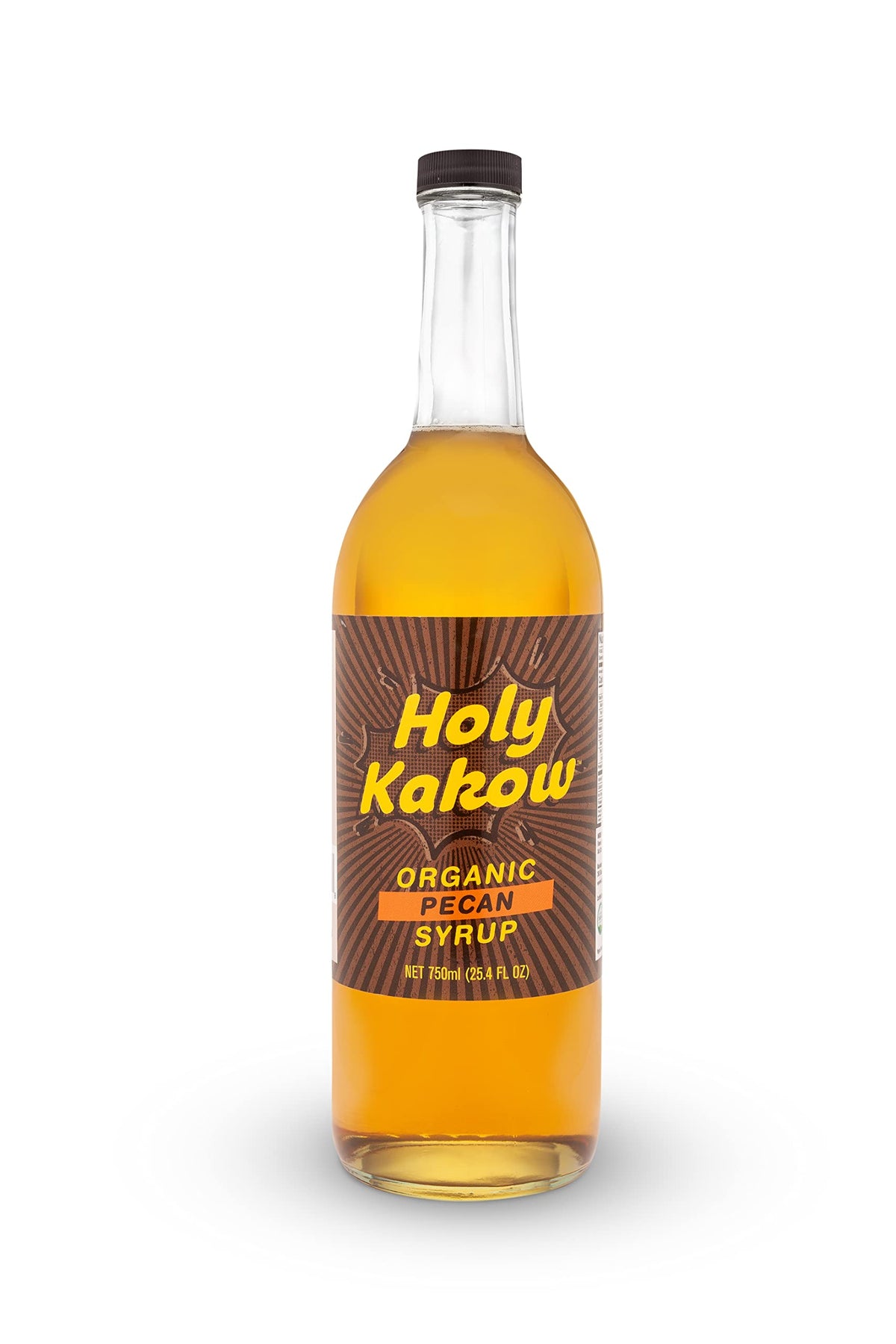 Holy Kakow Pecan Syrup bottle showing real food ingredients for rich coffee flavor