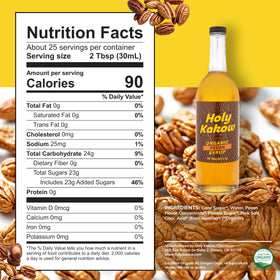 Ingredients label of Holy Kakow Pecan Syrup with Himalayan salt and organic sugar
