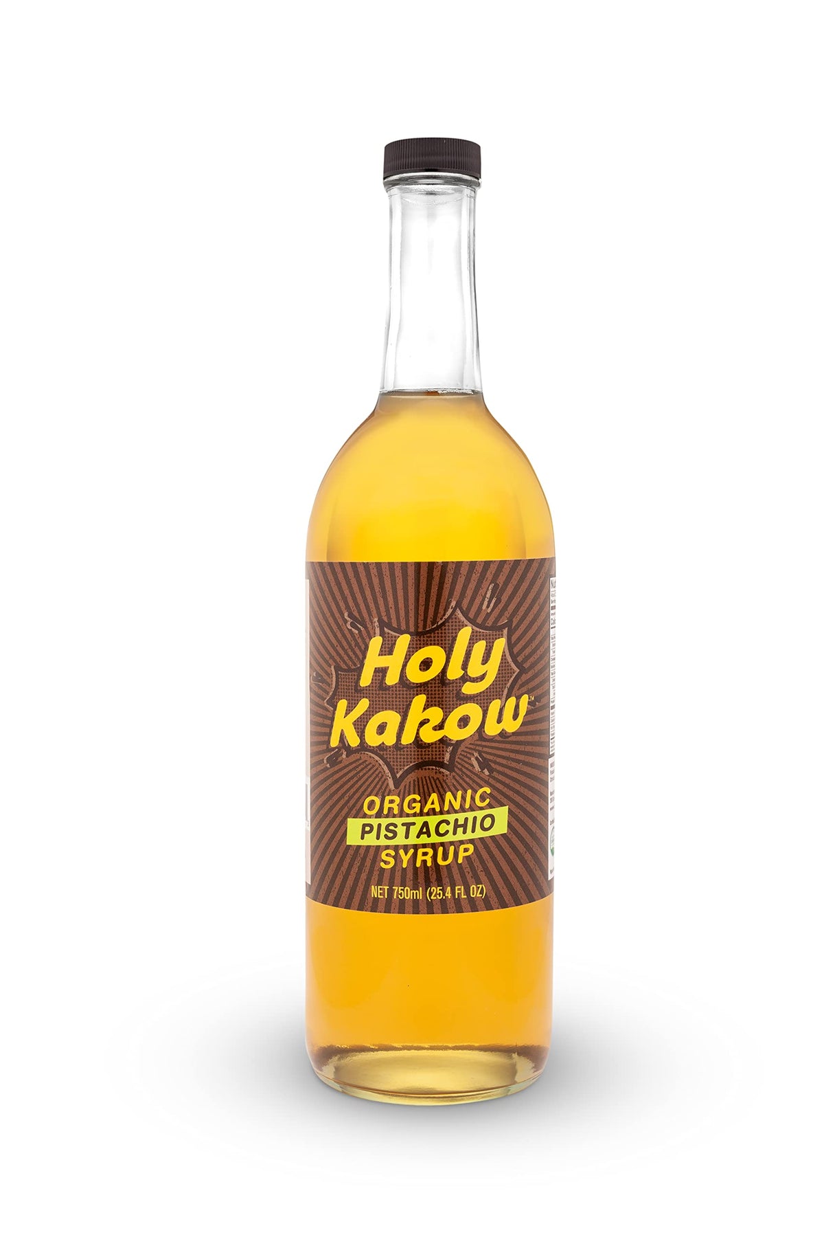 Holy Kakow Pistachio Syrup bottle ready to pour for coffee lovers.