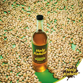 Holy Kakow Pistachio Syrup packaging-display highlights small-batch Oregon craftsmanship.
