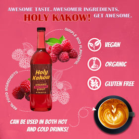 Holy Kakow Raspberry Syrup drizzled over dessert for vibrant fruit notes.