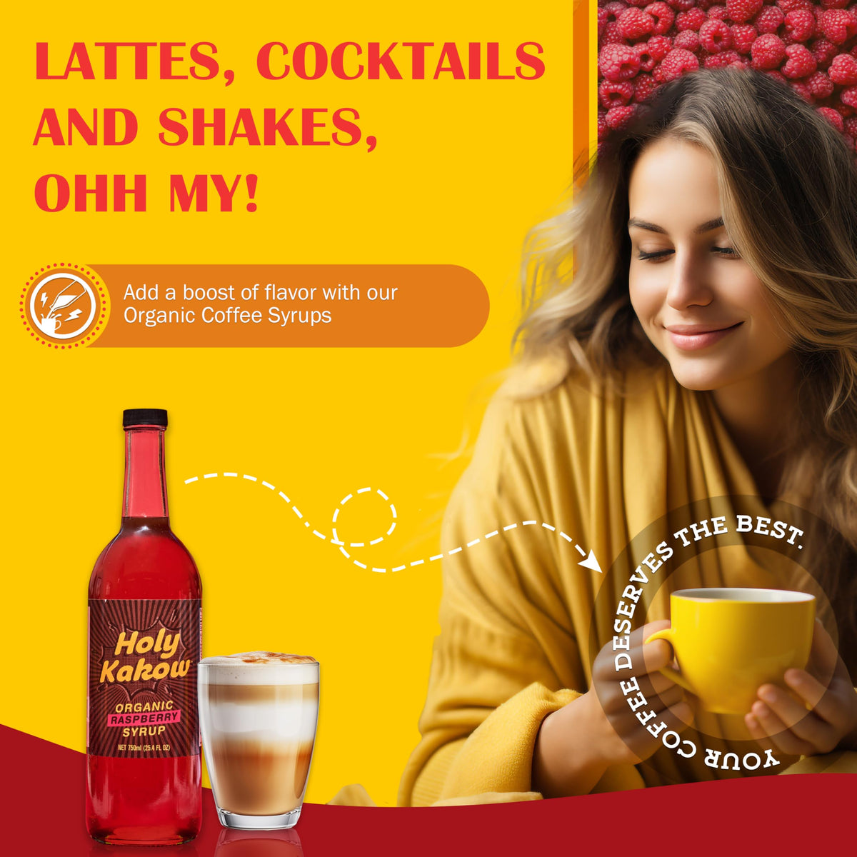 Holy Kakow Raspberry Syrup in a glass for refreshing mocktails.