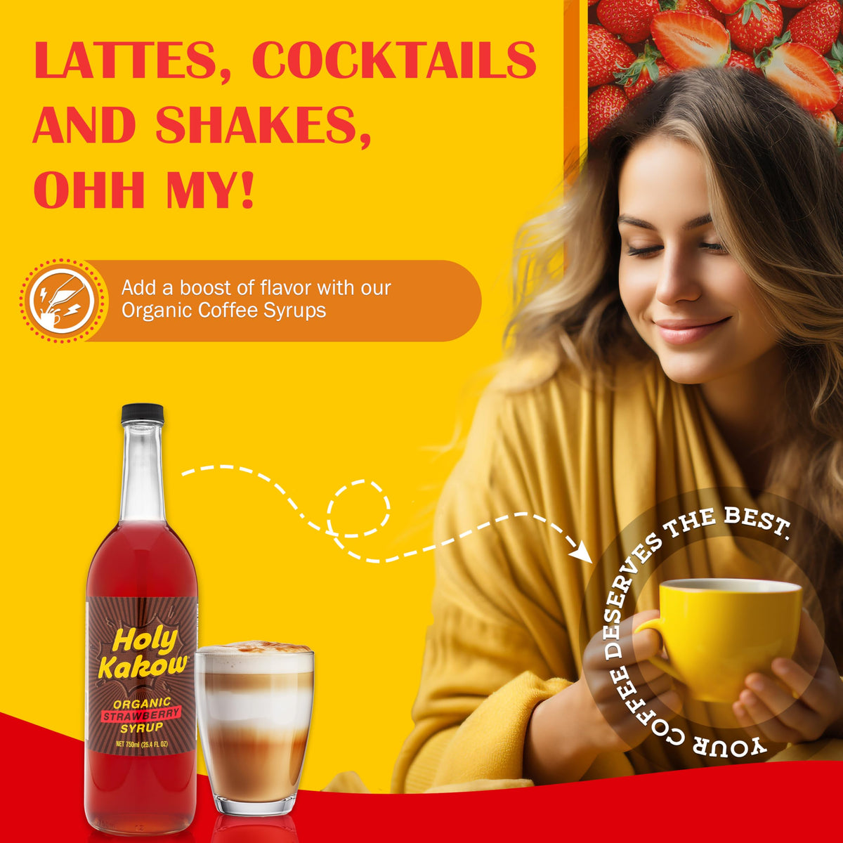 Glass of lemonade with Holy Kakow Strawberry Syrup for a fruity twist.