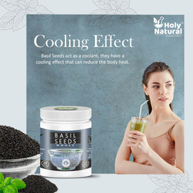 Holy Natural Basil Seeds packaging highlighting purity and halal status