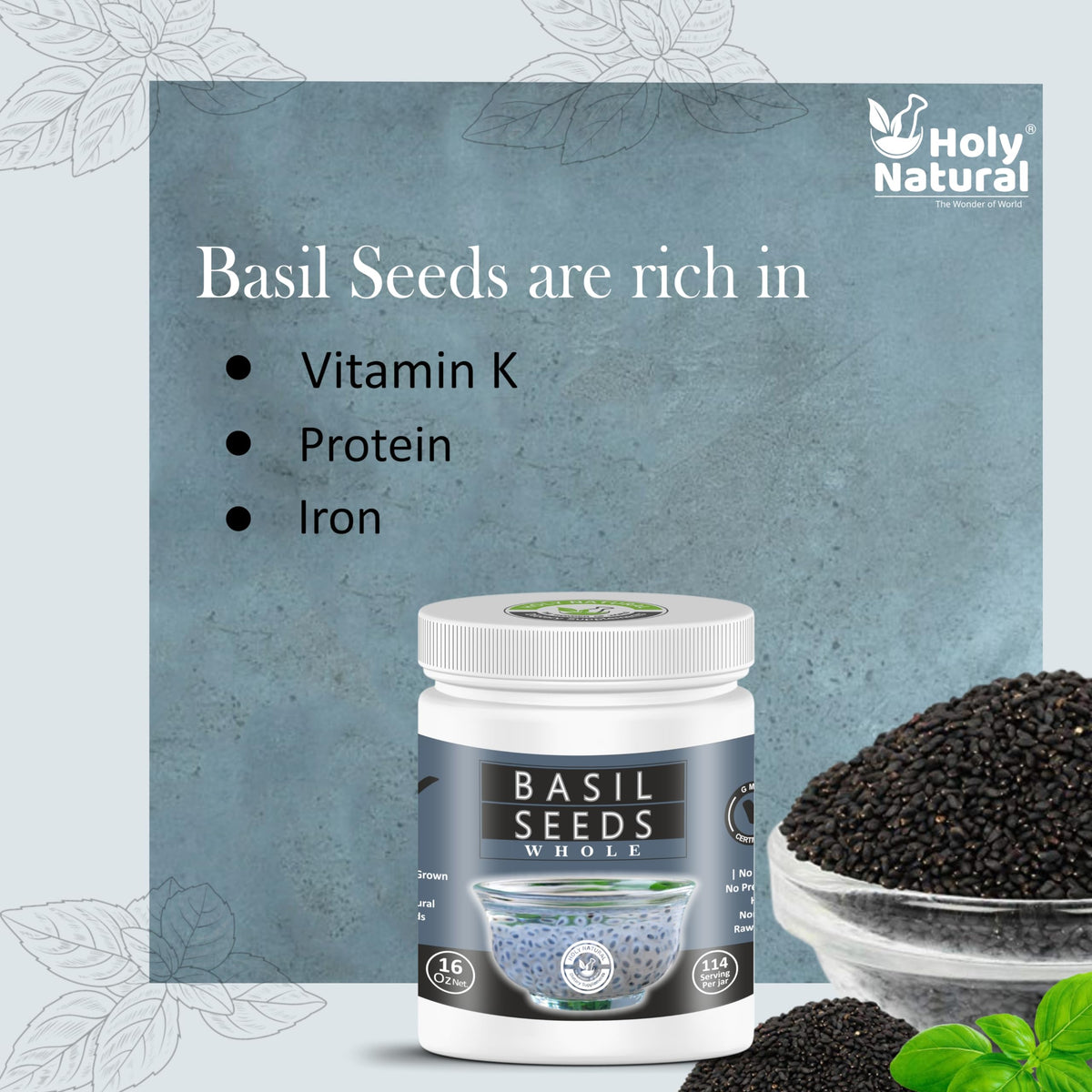 Holy Natural Basil Seeds soaking in water; cooling beverage preparation