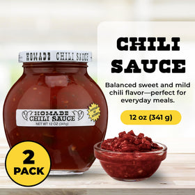Homade Chili Sauce bottle pouring, ideal for glazing and dipping.