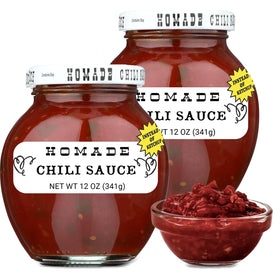 Homade Chili Sauce two-pack bottles ready for kitchen use and everyday meals.