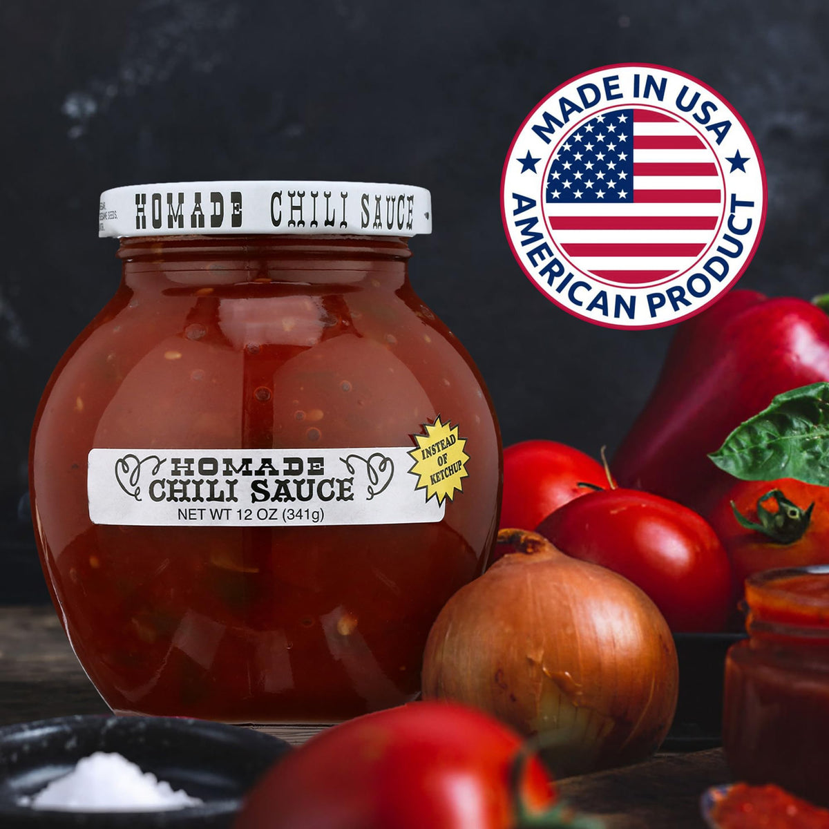 Made in the USA, Homade Chili Sauce showcases consistency.