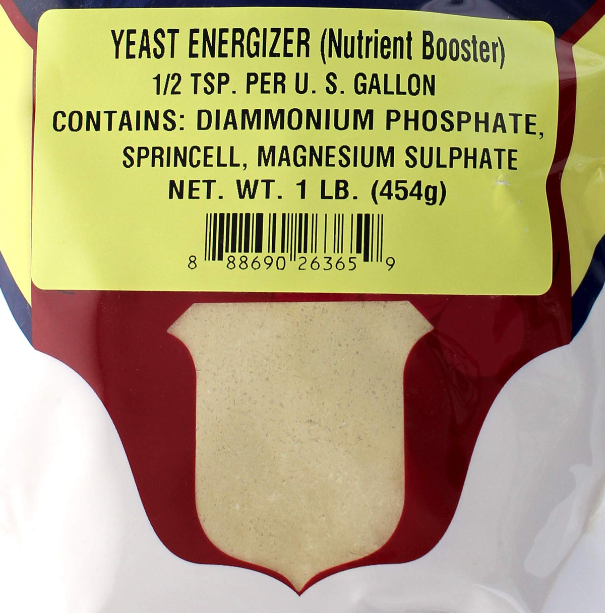 Home Brew Ohio Yeast Energizer label closeup highlighting usage.