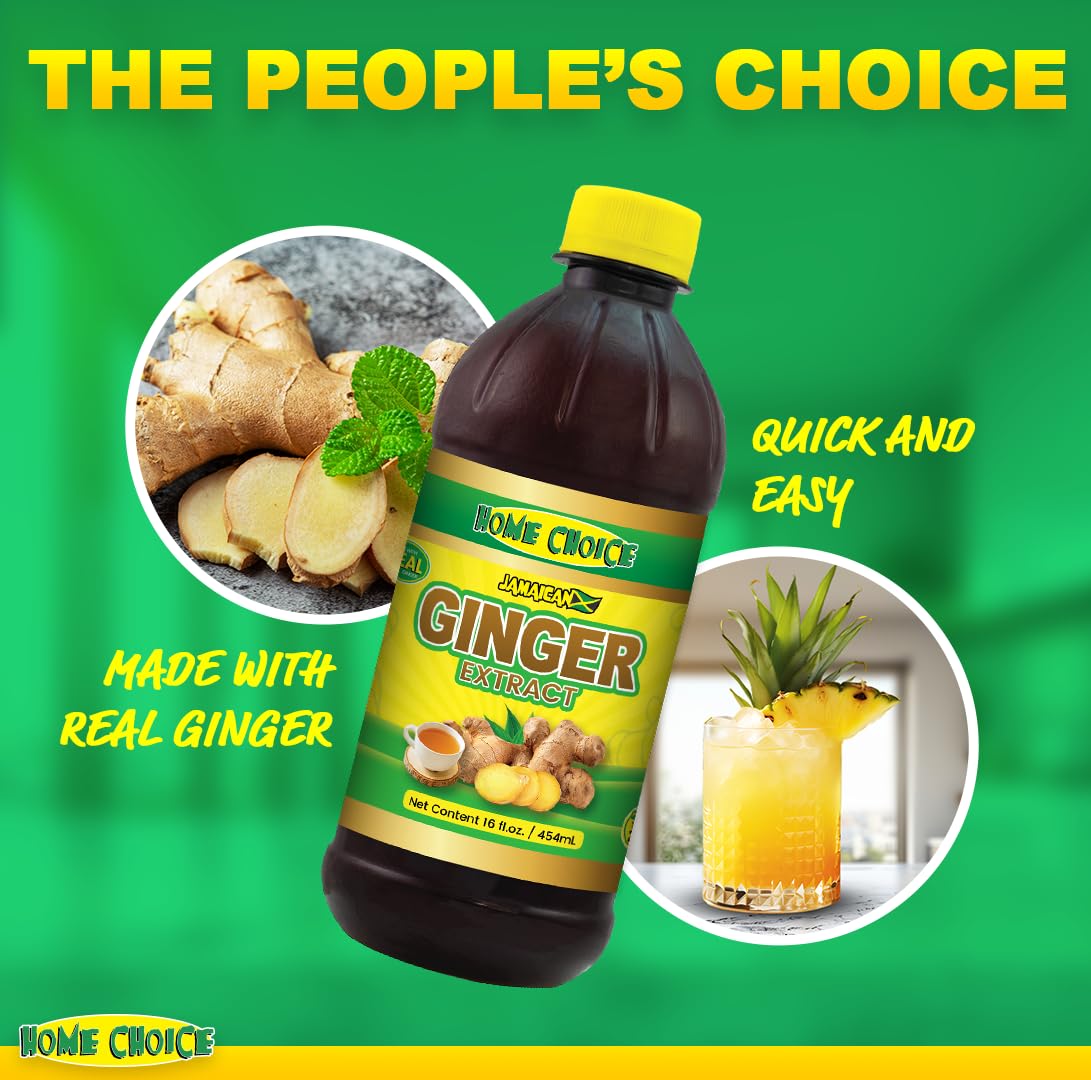 Home Choice Jamaican ginger extract bottle on countertop for daily flavor