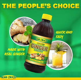 Home Choice Jamaican ginger extract bottle on countertop for daily flavor