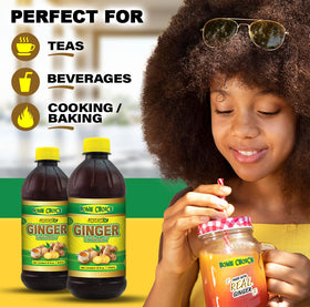 Home Choice ginger extract label closeup showing Jamaican origin and vegan