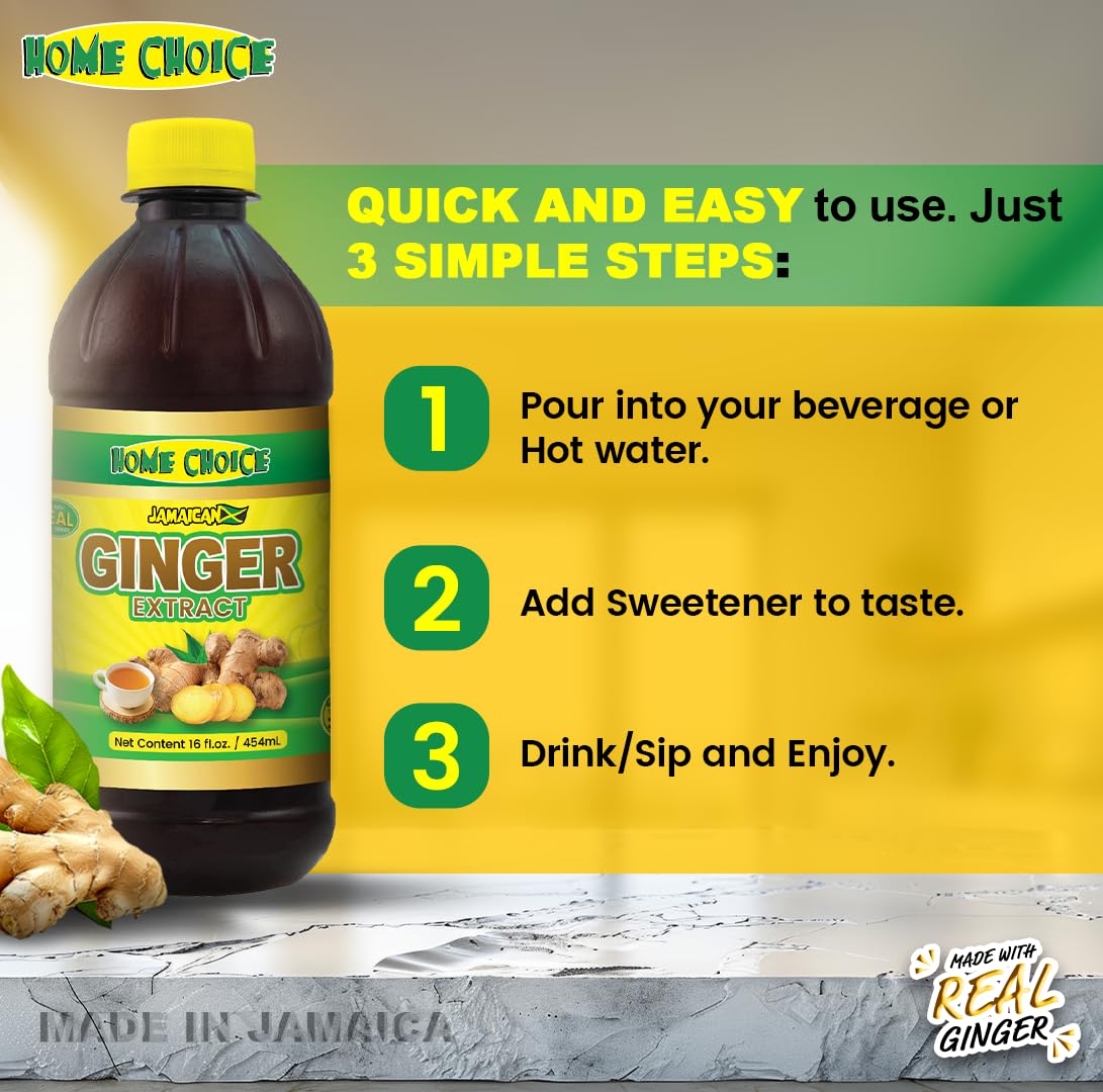 Home Choice ginger extract pour-bottle ready to flavor tea and smoothies.