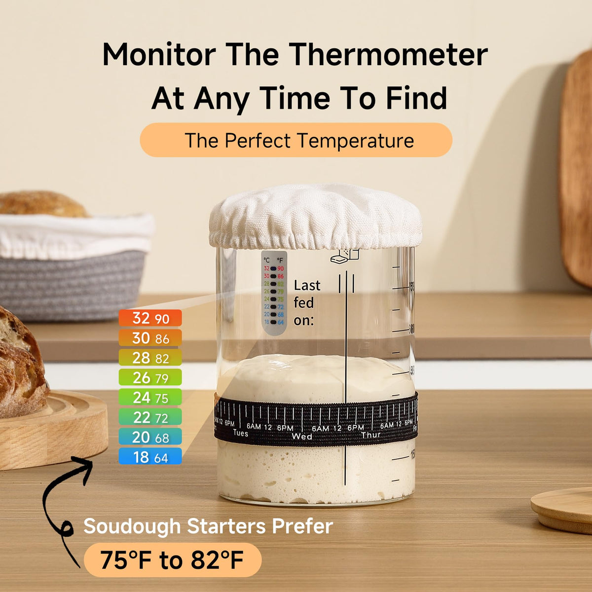 HomeFeel jar’s wide mouth simplifies feeding and cleaning for easier sourdough maintenance.