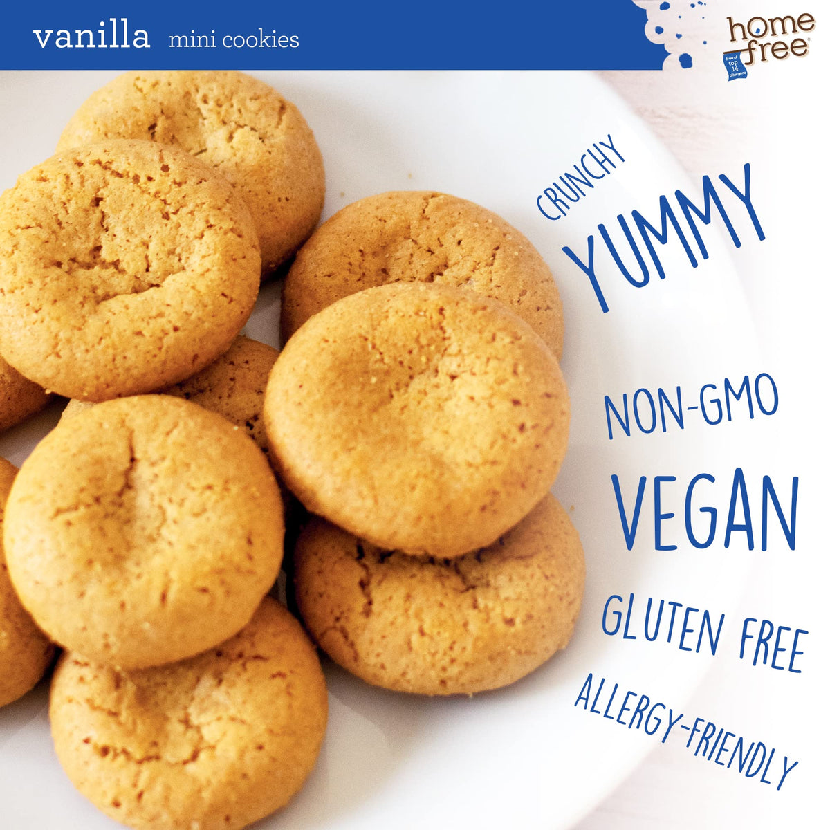 Homefree top 14 allergen-free and Kosher Pareve badges on packaging.