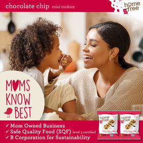 Homefree gluten-free mini cookies chocolate chip pantry display on a shelf