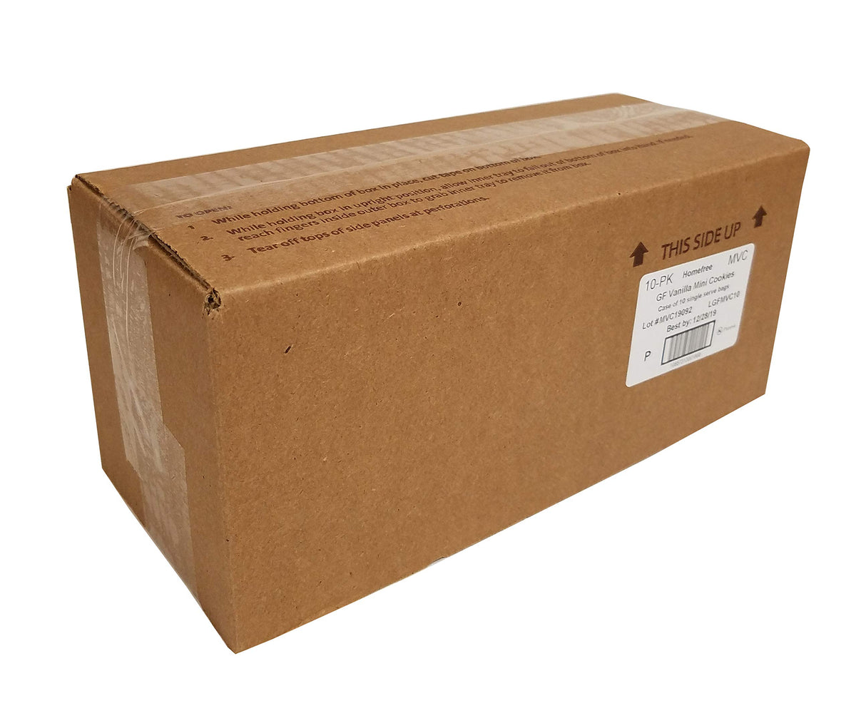 Homefree gluten-free vegan labels on package signaling allergen-friendly option.