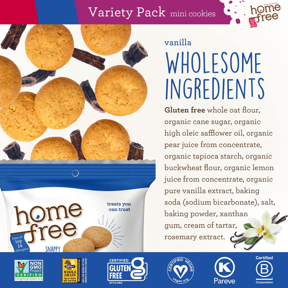 Homefree kitchen with nut-free facility logo for allergy-conscious production.