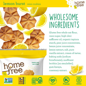 Homefree Lemon Burst Minis in wrappers, ideal lunchbox treat.