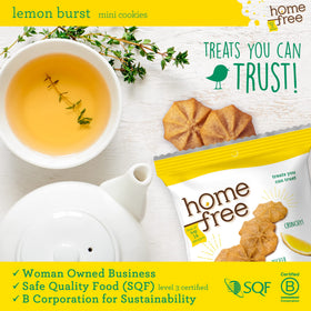 Packaging for freshness of Homefree Lemon Burst mini cookies.
