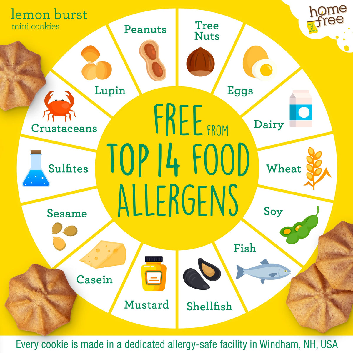 Homefree Lemon Burst Minis are vegan and dairy-free.
