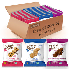 Homefree gluten-free mini cookies chocolate chip pack30 for allergy-safe snacking.
