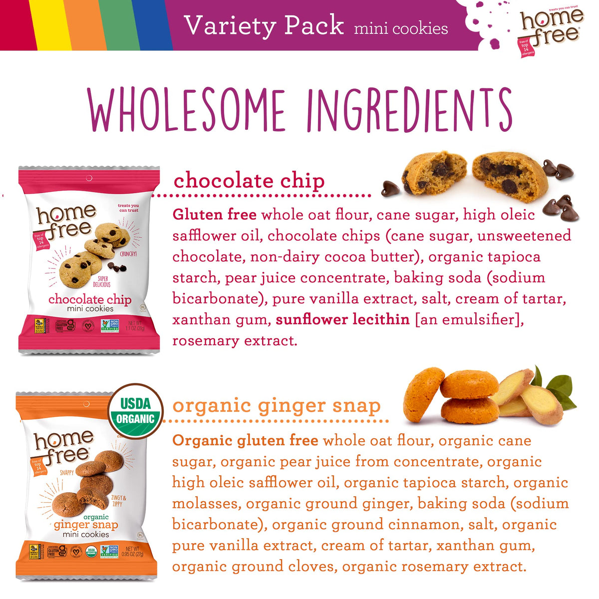 Gluten-free Homefree cookies feature in an assortment suitable for sensitive diets
