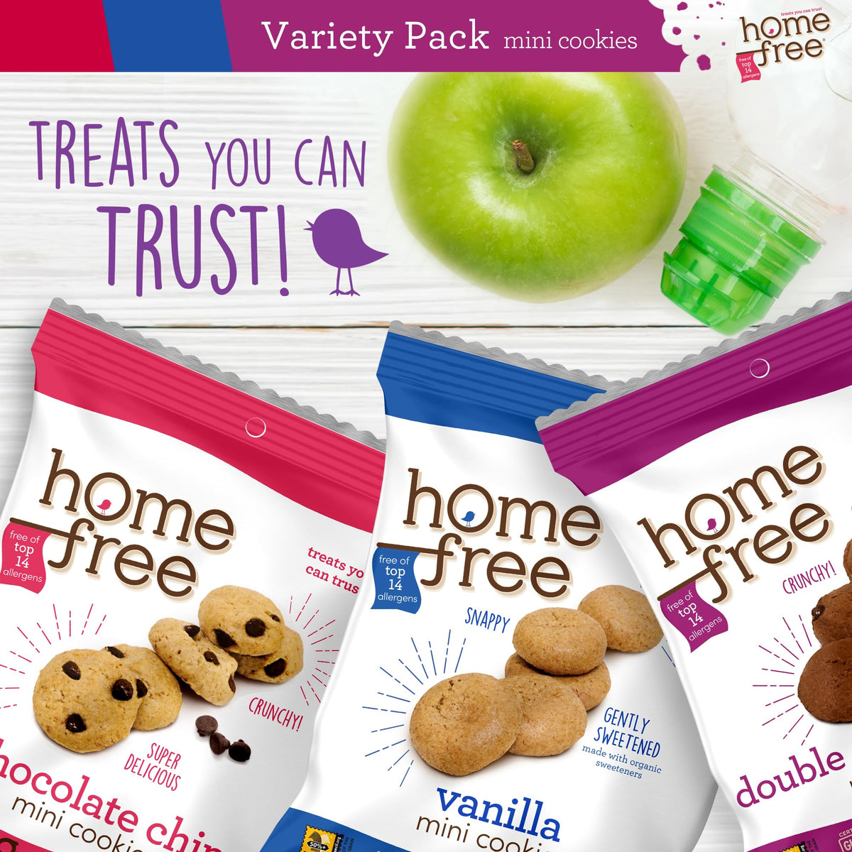 Homefree cookies with non-GMO ingredients for wholesome snacking.