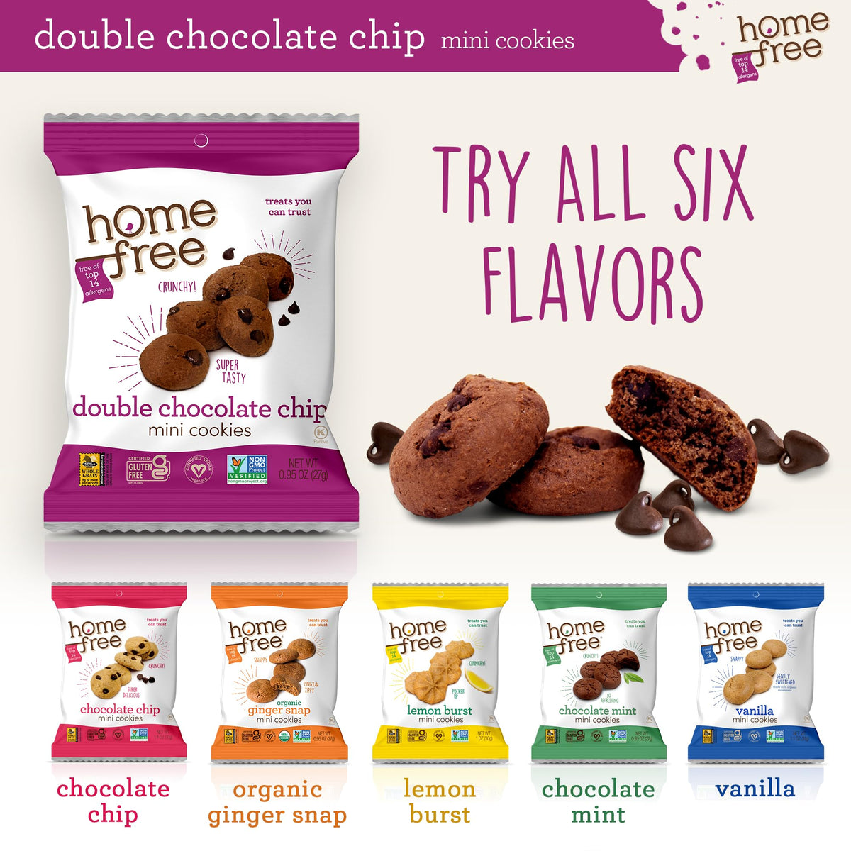 Homefree chocolate chip cookies deliver a tasty bite ideal for lunchboxes.