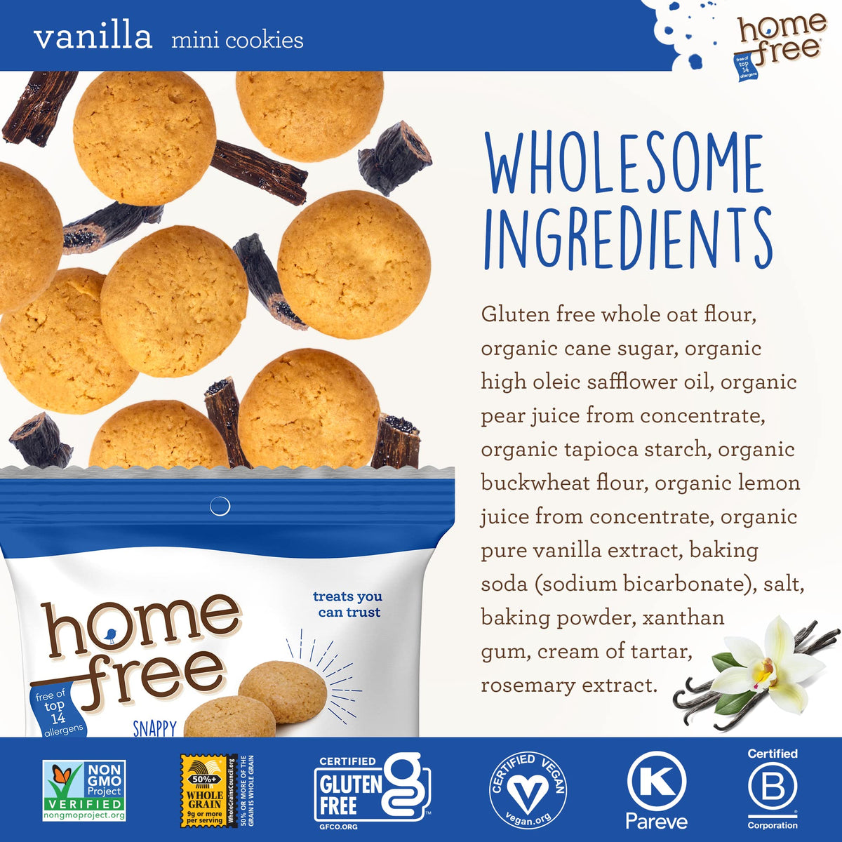 Homefree vanilla snap cookies on-the-go snack option for busy days.