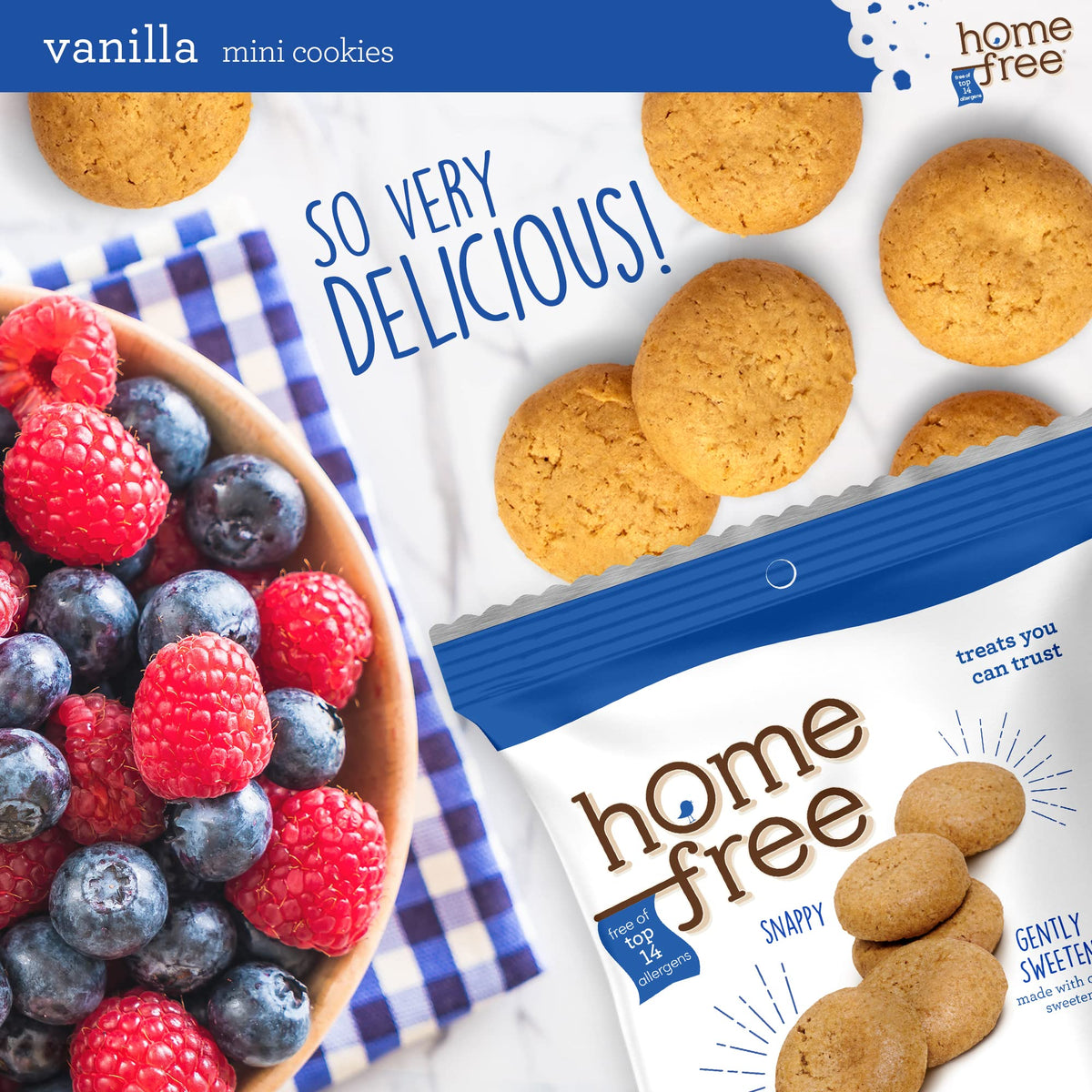 Graphic of whole grains beside Homefree cookies suggesting wholesome base.